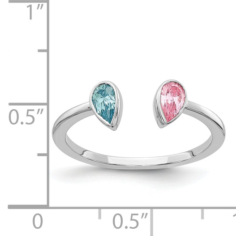 14k White Gold Pear Blue Topaz and Pink Tourmaline Ring