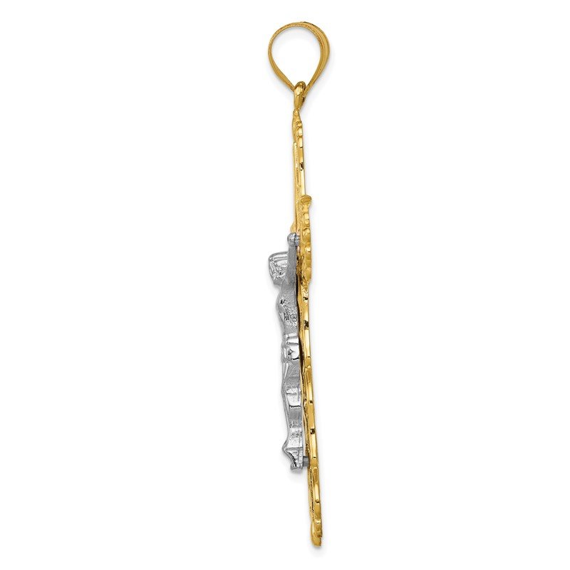 14K Tri-color Diamond-cut Filigree Crucifix Pendant