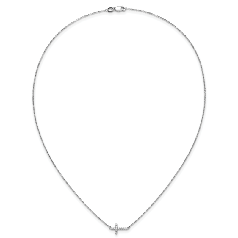 14k White Gold 1/10 carat Diamond Sideways Cross 18 inch Necklace