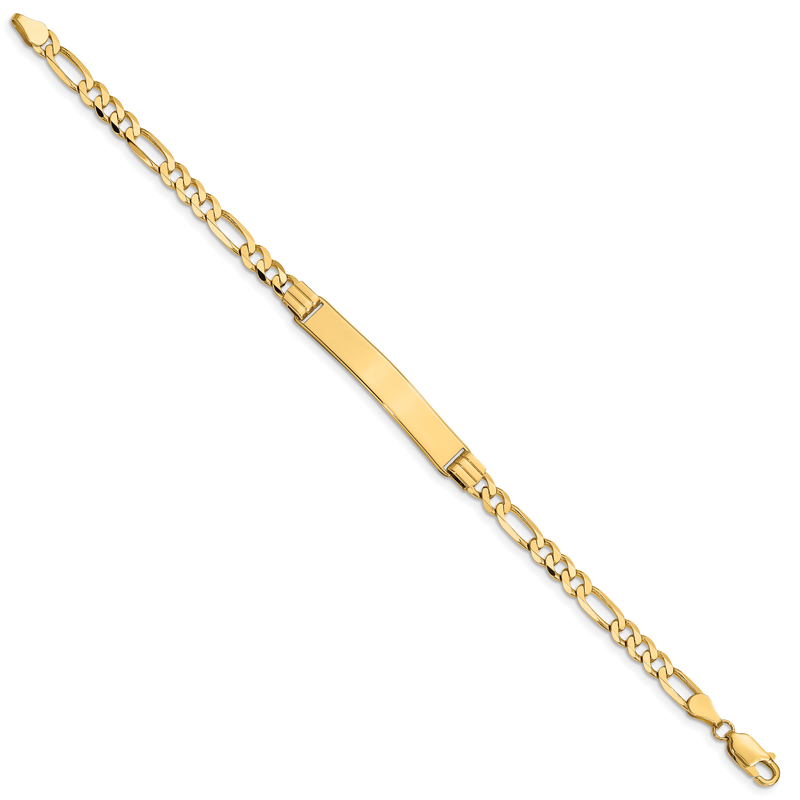 14k Polished Solid Chain/Solid Plate Figaro Link 33.5x6mm Plate 7 inch ID Bracelet