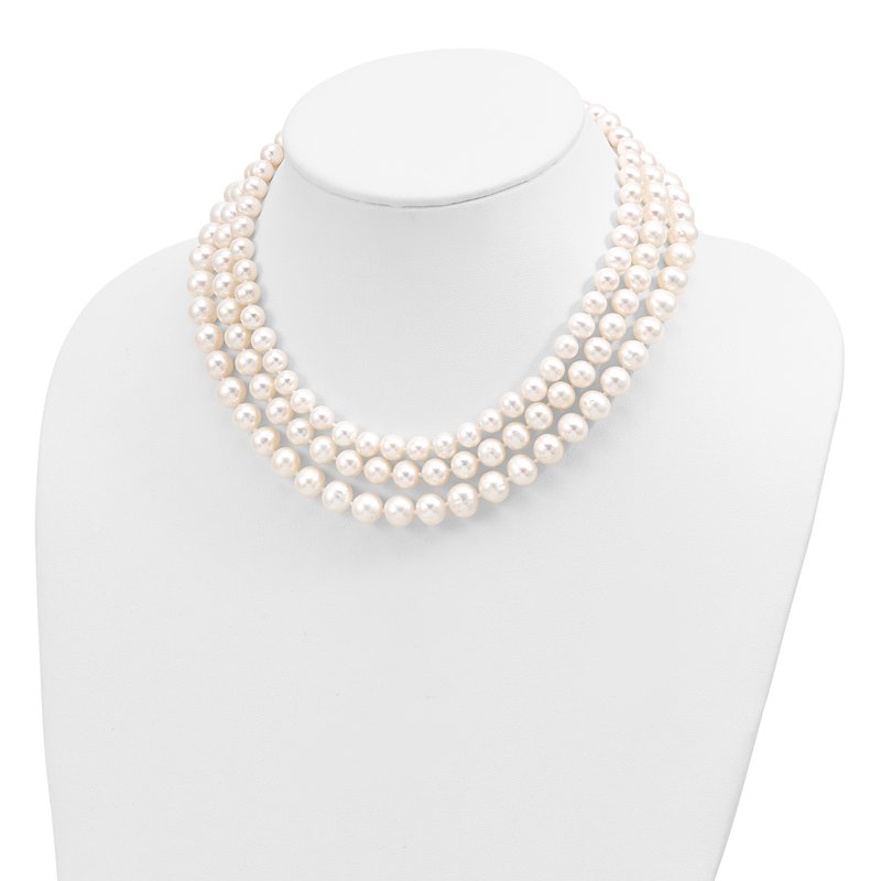 14k 8-9mm White Near-Round Freshwater Cultured Pearl 3-Strand 16 inch Necklace