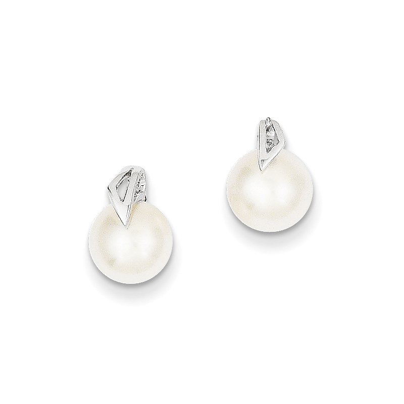 14k White Gold 7-8mm White Button Freshwater Cultured Pearl Post Earrings