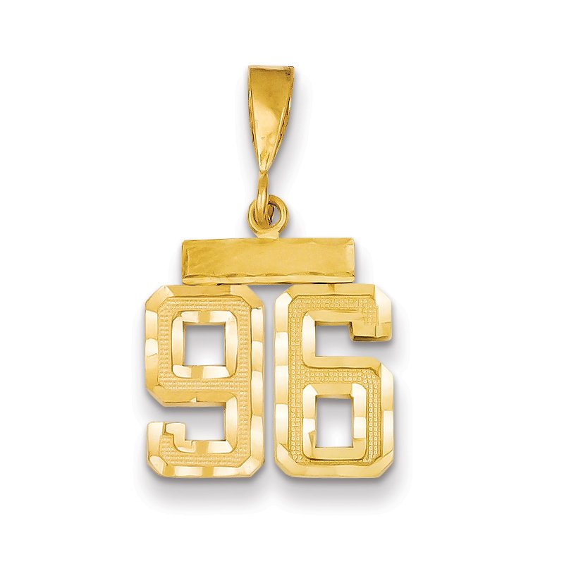 14k Small Brushed Diamond-cut Number 96 Charm