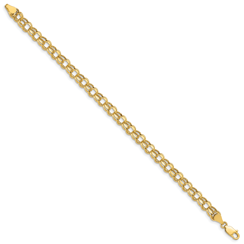 14k 6mm Hollow Diamond-cut Double Link 7 inch Charm Bracelet