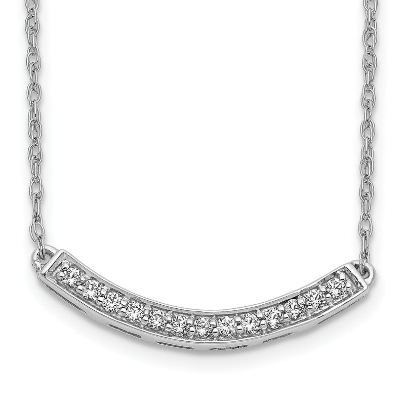 14k White Gold Polished 1/6 carat Diamond Curved Bar 18 inch Necklace
