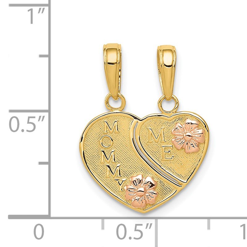 14k Two-tone with Flowers MOMMY-ME 2-Piece Break-apart Heart Pendant