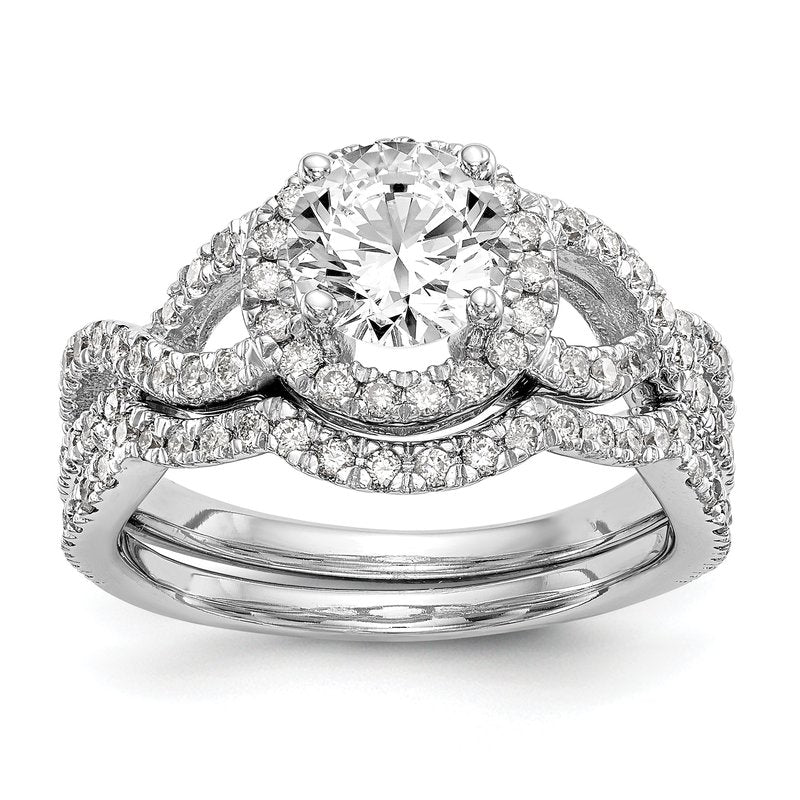14K White Gold 3/4 carat Lab Grown Diamond VS/SI  D E F  Semi Mount Round Halo Engagement Ring