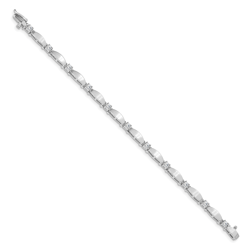 14k White Gold Complete 1.13 carat Round AAA Diamond Curved Bar Link 7 inch Tennis Bracelet