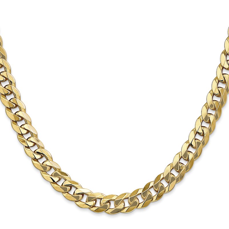 14K 26 inch 8mm Flat Beveled Curb with Lobster Clasp Chain
