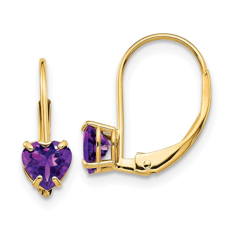 14k 5mm Heart Amethyst Leverback Earrings