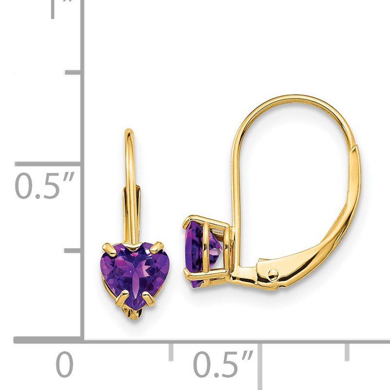 14k 5mm Heart Amethyst Leverback Earrings