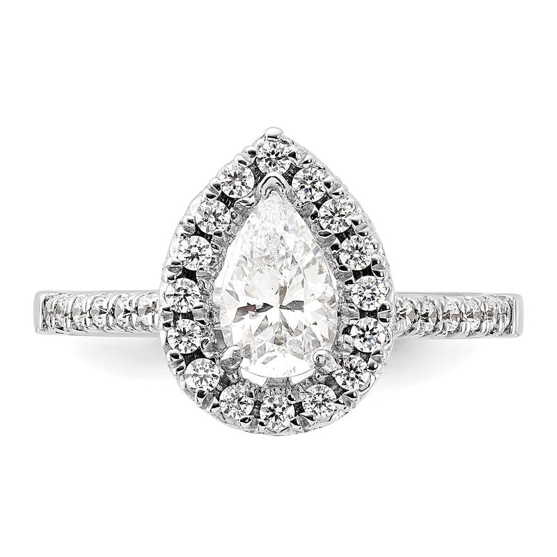 14K White Gold 1/3 carat Lab Grown Diamond VS+ F+ Semi-Mount Pear Halo Engagement Ring