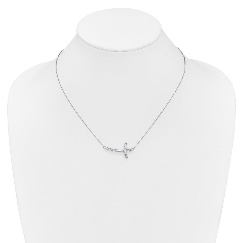 14k White Gold 1/10 carat Diamond Sideways Cross 18 inch Necklace