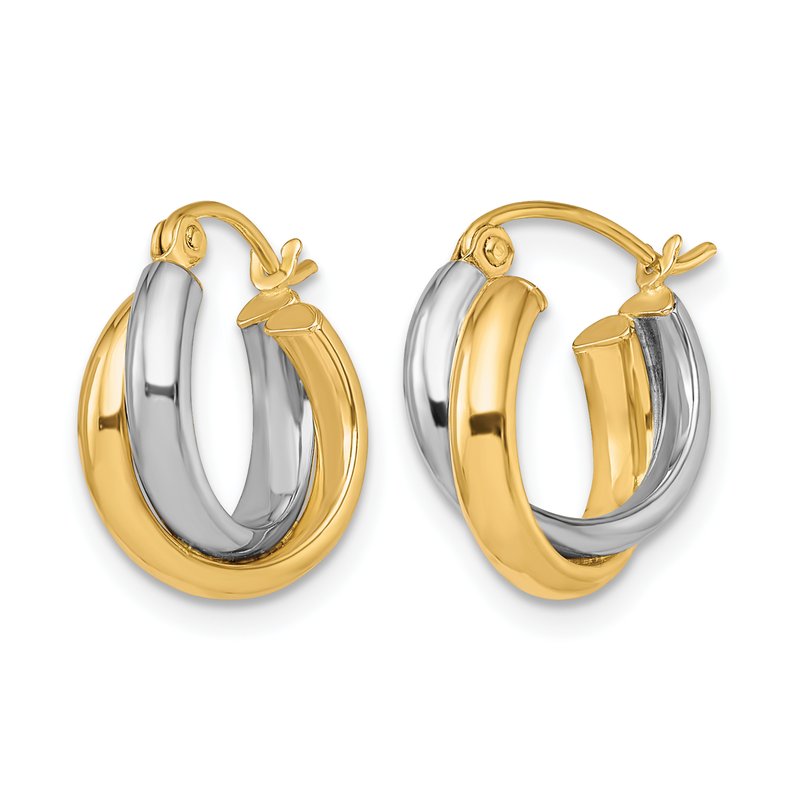 10K Two-Tone Polished Hinged Hoop Earrings