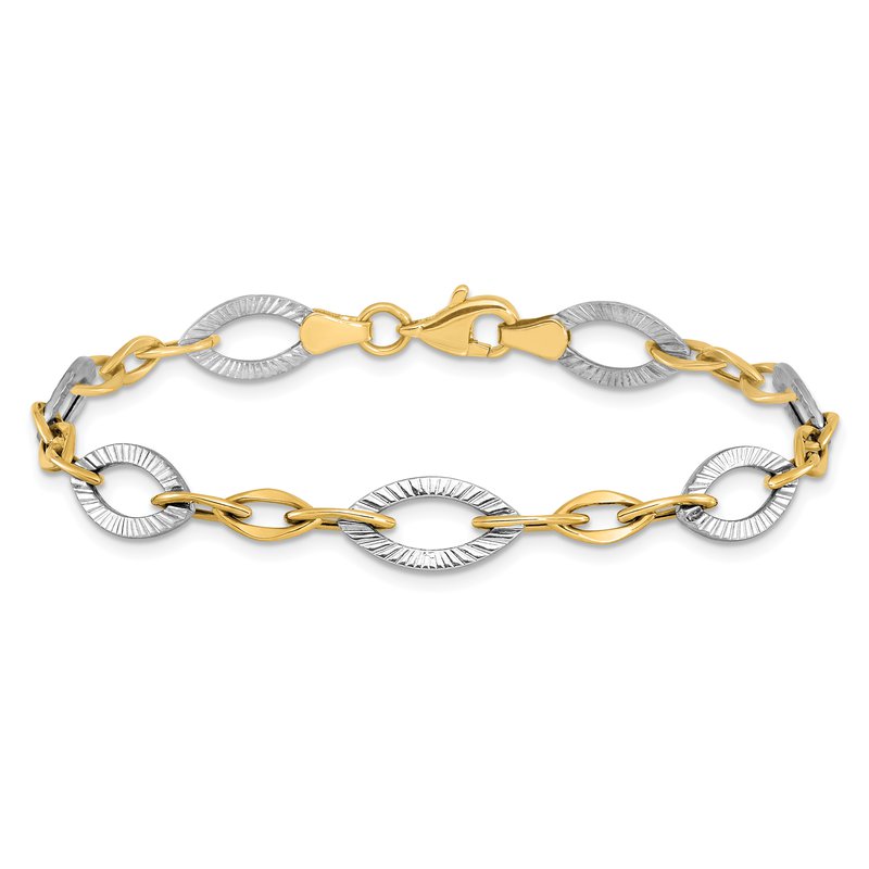 10K Two-tone Polished and Textured Link Bracelet