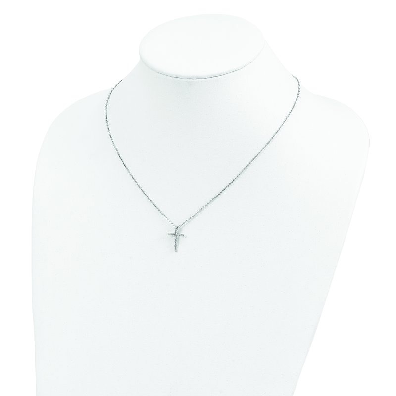 Sterling Silver Rhodium-plated Brilliant-cut CZ Cross 18 Inch Necklace