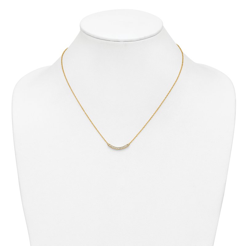 14k White Gold Polished 1/6 carat Diamond Curved Bar 18 inch Necklace