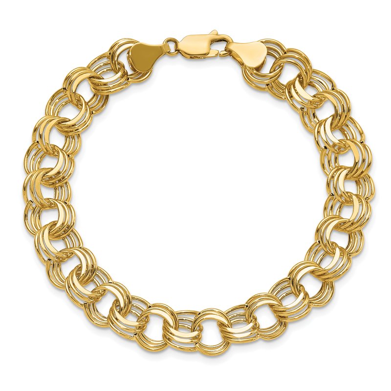 14k 9.5mm Hollow Triple Link 7.25 inch Charm Bracelet