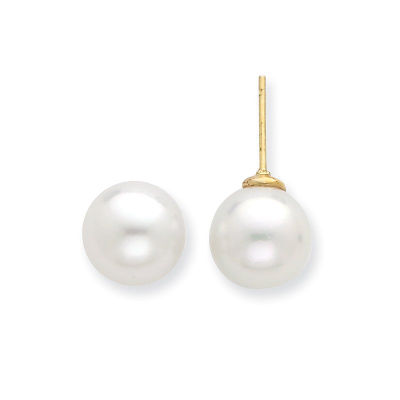 14k 9-10mm White Round South Sea Saltwater Cultured Pearl Post Earrings