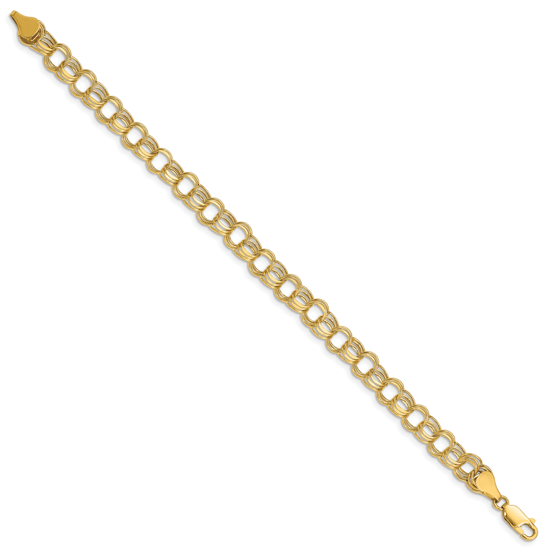 14k 7.5mm Hollow Triple Link 7.25 inch Charm Bracelet