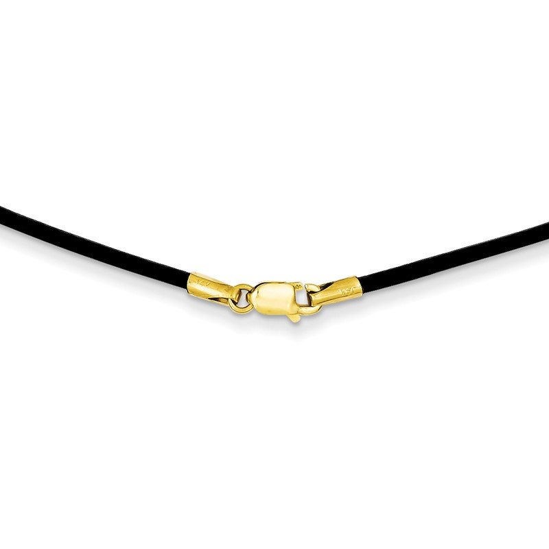 14k Yellow Clasp 1.5mm 16 inch Black Leather Cord Necklace