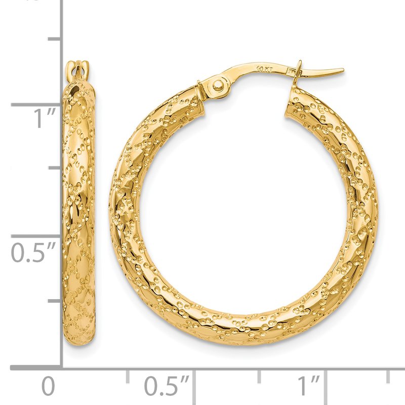 10K Polished and Textured Hinged Hoop Earrings
