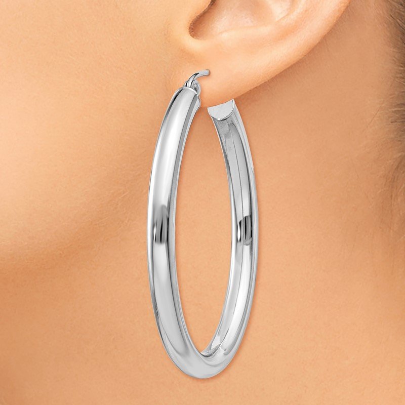 14k White Gold Polished 3.5mm Oval Tube Hoop Earrings