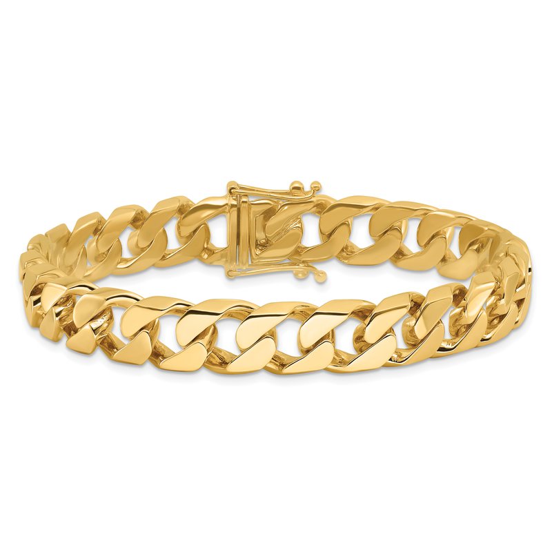 14K 20 inch 10.6mm Hand Polished Flat Beveled Curb Link with Box Catch Clasp Chain