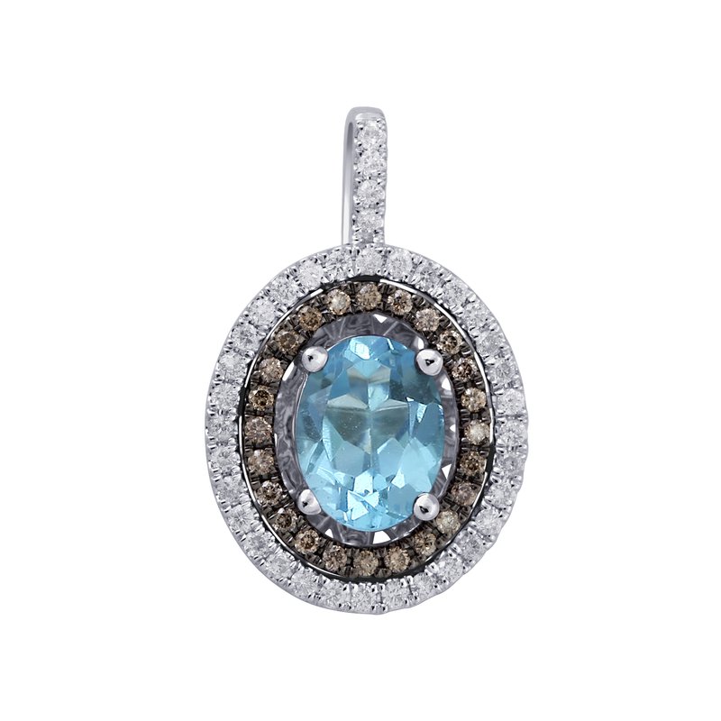 18K 0.30 Ct Diamond &amp; Blue Topaz Pendant