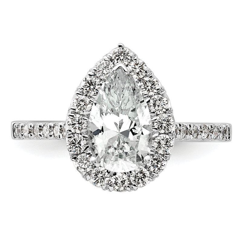 14K White Gold 1/3 carat Lab Grown Diamond VS+ F+ Semi-Mount Pear Halo Engagement Ring
