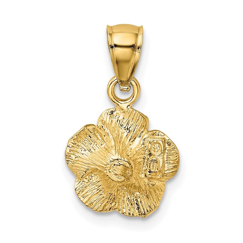 14k Satin Diamond-cut Hibiscus Pendant