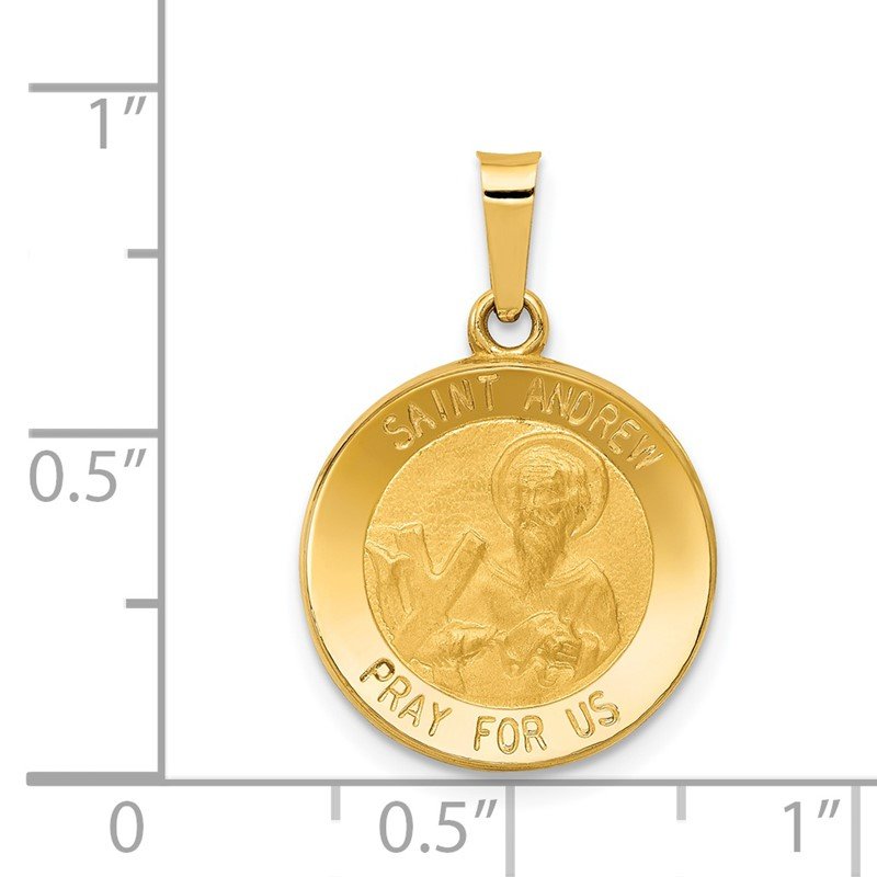 14k Polished and Satin Hollow St. Andrew Medal Pendant