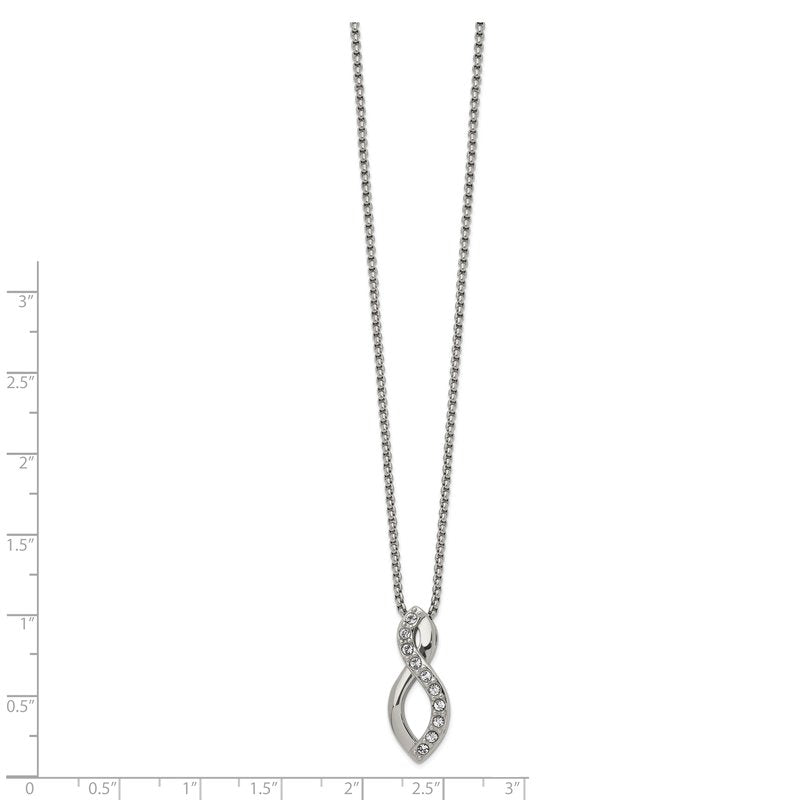 Stainless Steel Polished with Crystals Infinity Symbol on a 16 inch Box Chain Necklace