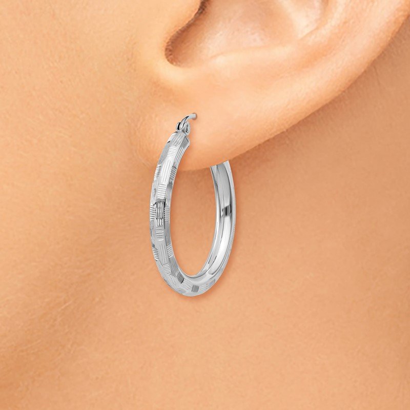 14k White Gold Diamond-cut Hoop Earrings