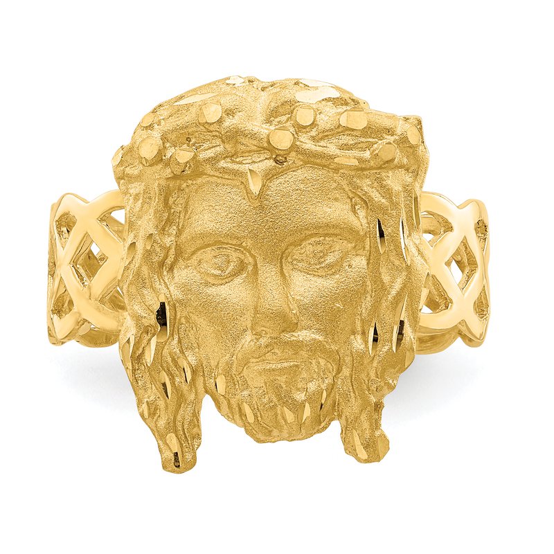 14K Brushed &amp; Polished D/C Jesus Head Ring