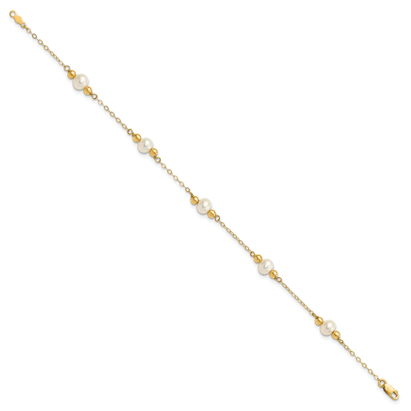 14k 5-6mm White Near-Round Freshwater Cultured Pearl Beaded 5-Station 7.5 inch Bracelet