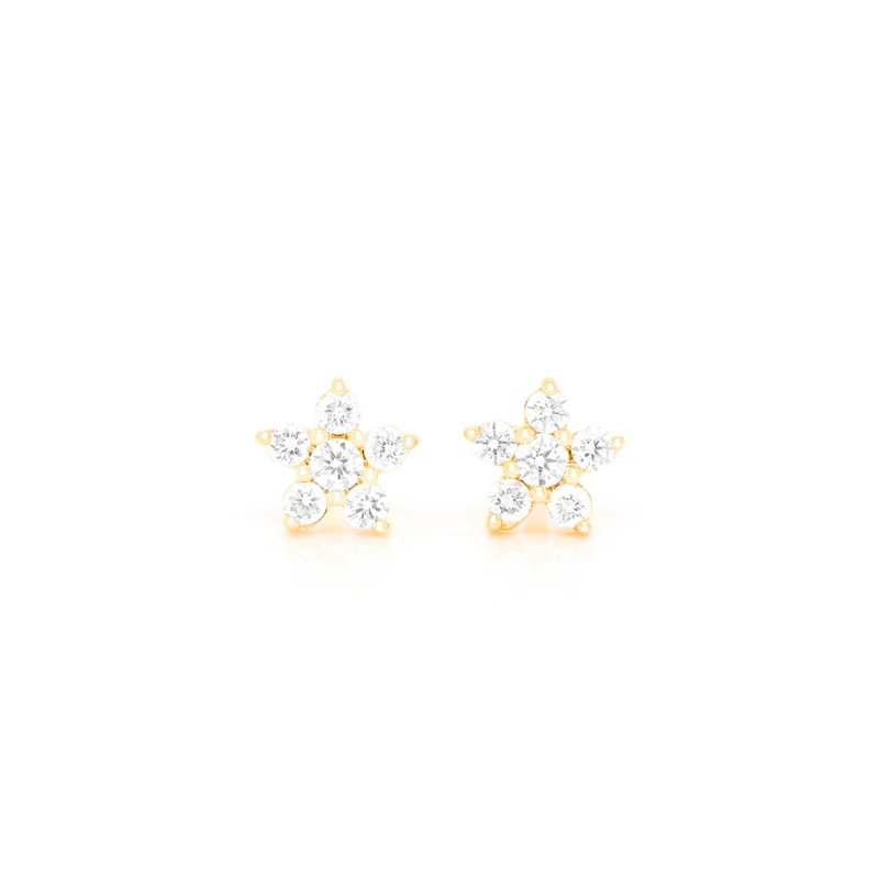 Mini Floral Six Stone Stud Earrings 14K