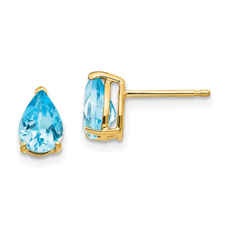 14k 7x5mm Pear Blue Topaz Post Earrings