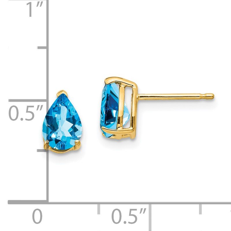 14k 7x5mm Pear Blue Topaz Post Earrings