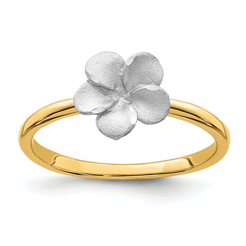 14K Two-tone Brushed &amp; Polished Plumeria Ring