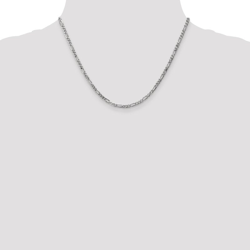 14K White Gold 10 inch 3mm Flat Figaro with Lobster Clasp Anklet