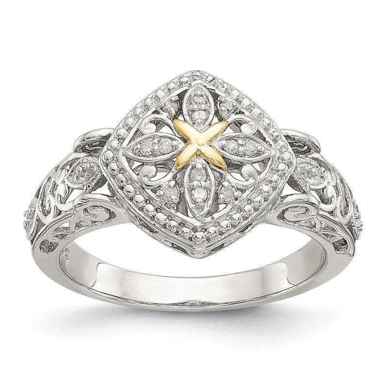 Sterling Silver Rhodium-plated with 14K Accent Diamond Ring