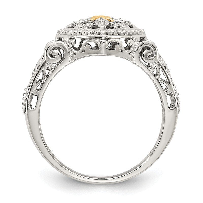 Sterling Silver Rhodium-plated with 14K Accent Diamond Ring