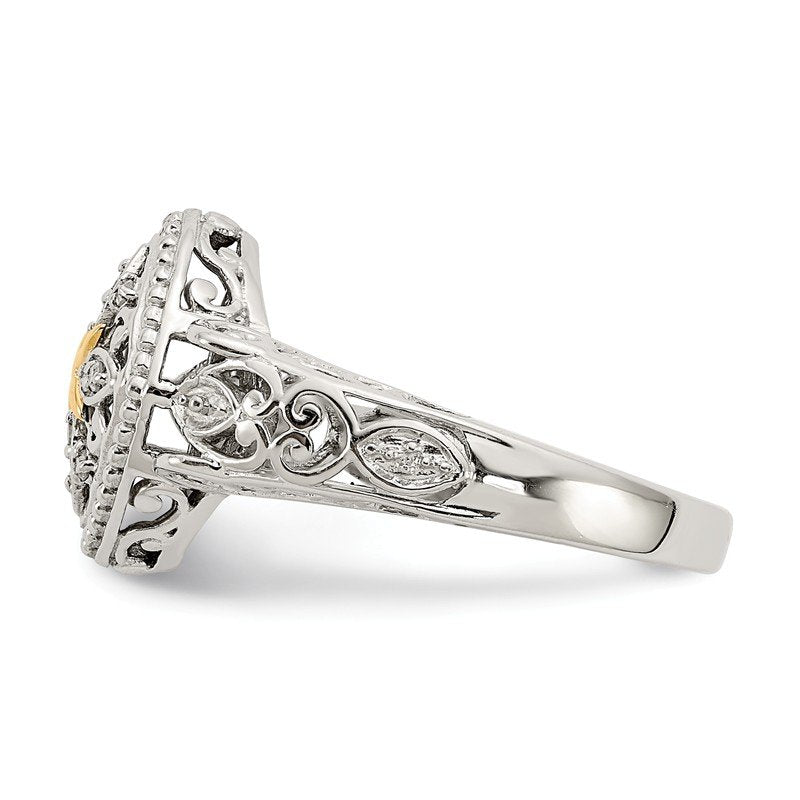 Sterling Silver Rhodium-plated with 14K Accent Diamond Ring