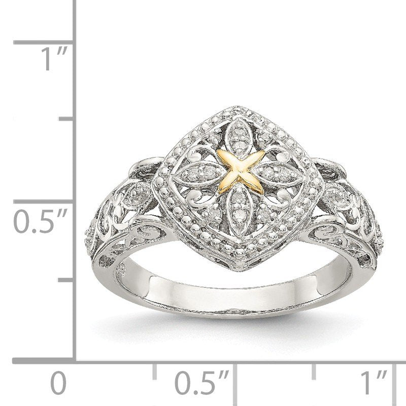 Sterling Silver Rhodium-plated with 14K Accent Diamond Ring