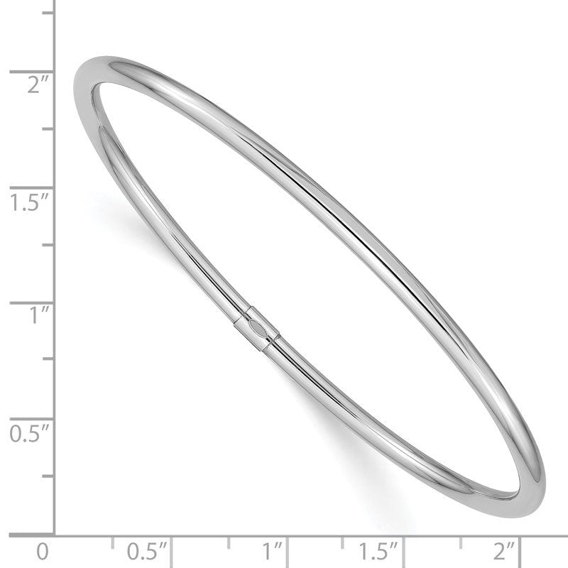 14k White Gold Polished Round Tube 3.00mm Slip-on Round Bangle Bracelet