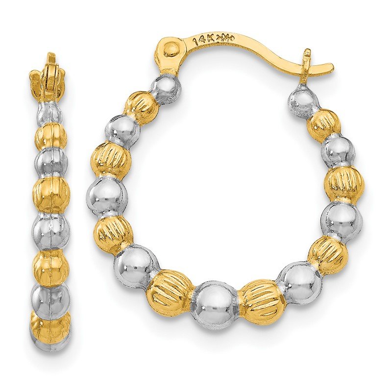 14K &amp; Rhodium Beaded Hoop Earrings
