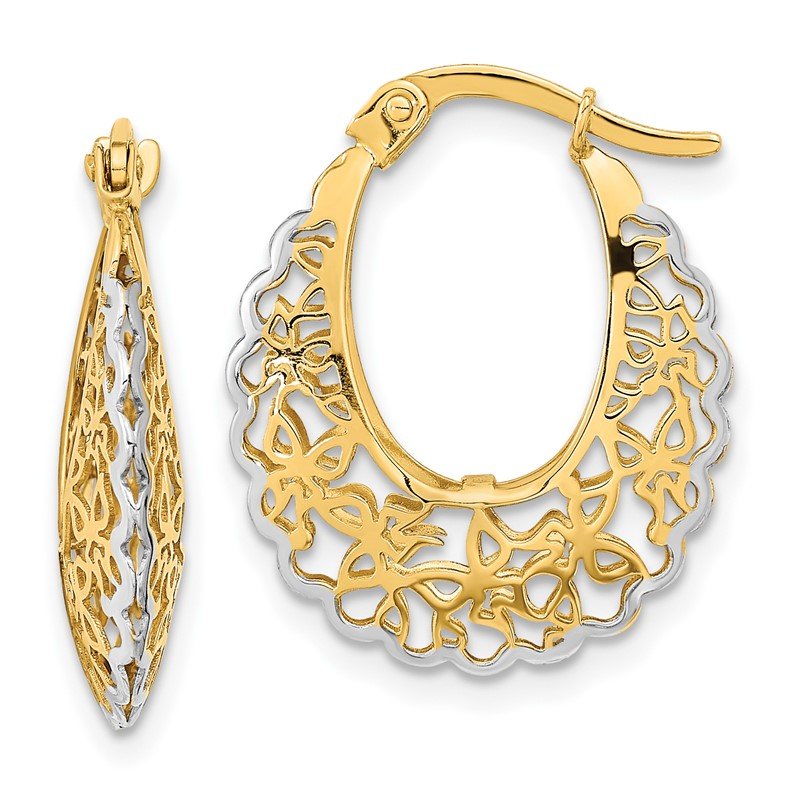 14k Rhodium-plated Polished Filigree Hoop Earrings