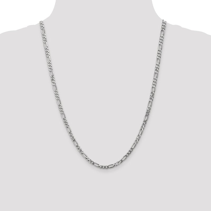 14K 4mm White Gold Flat Figaro Chain  Lobster Clasp