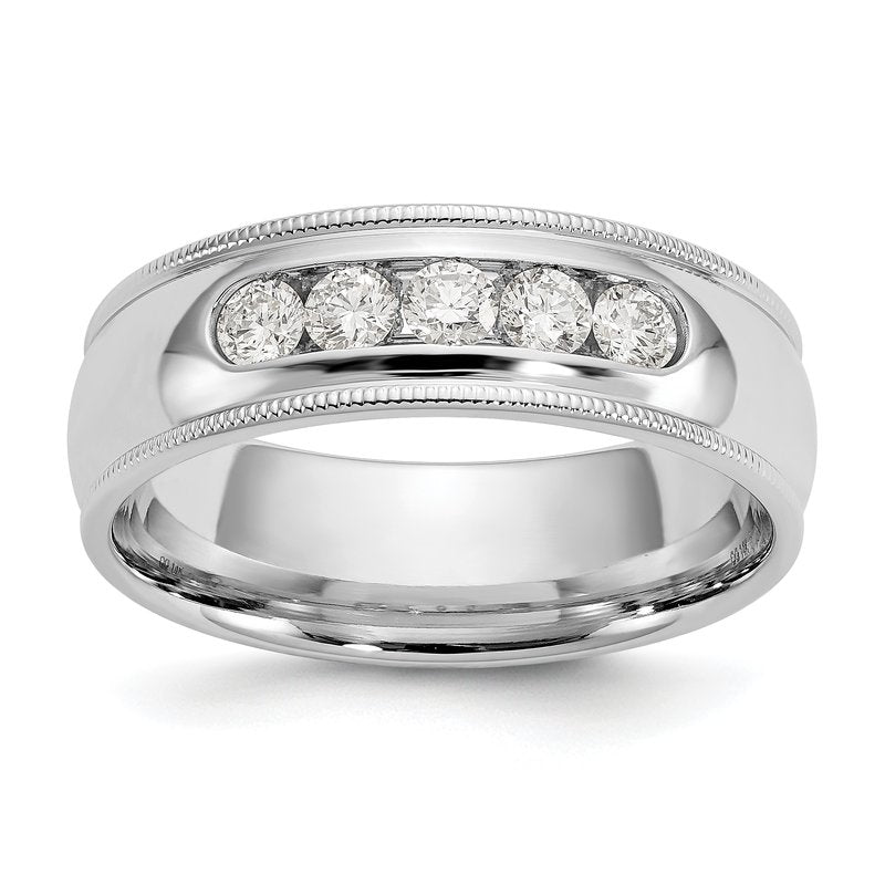 14K White Gold Men's 1/2 carat Lab Grown Diamond VS+ F+ Size 10.5 Complete Miligrain Band